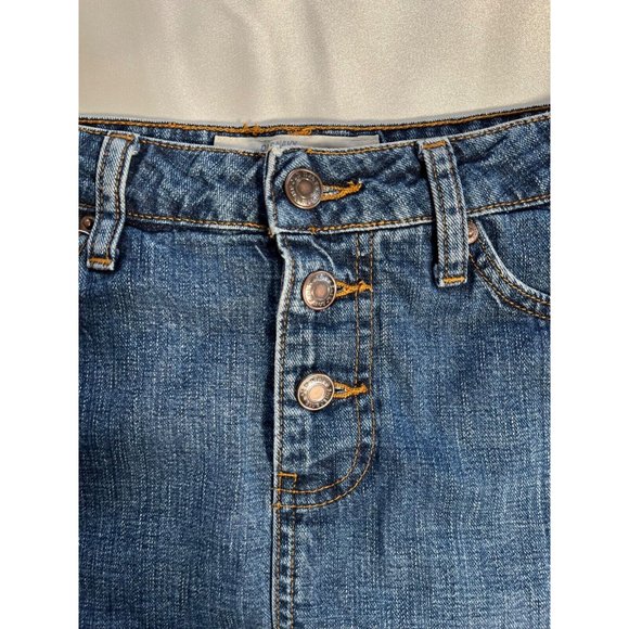 OLD NAVY Vintage Denim Blue Jean Midi Skirt Y2K 2002 Medium Wash Button Fly Sz 2 - Picture 2 of 13